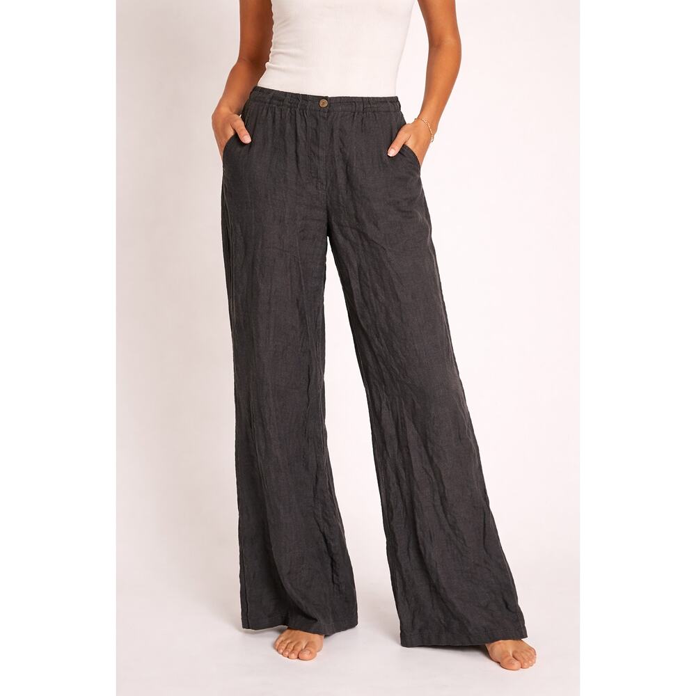 CP Shades 100% Linen Wide Leg Pull-On Palazzo Pant in Charcoal Grey, Size Large